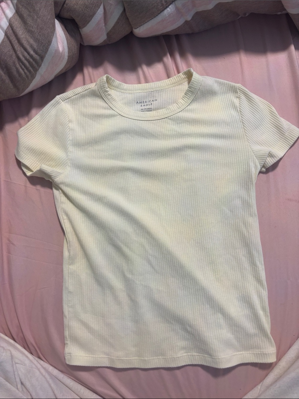 American Eagle Outfitters Cream Ribbed Short Sleeve Tee